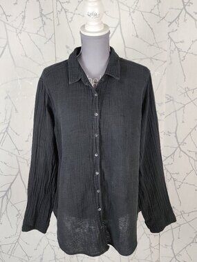 Xirena Faded Black Cotton Gauze Button Front Shirt